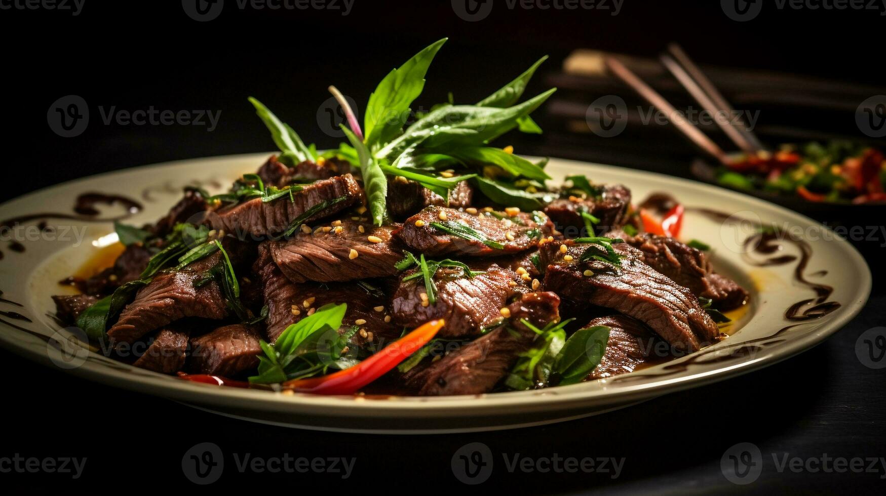 Foto von thailändisch Basilikum Rindfleisch wie ein Gericht im ein hochwertig Restaurant. generativ ai