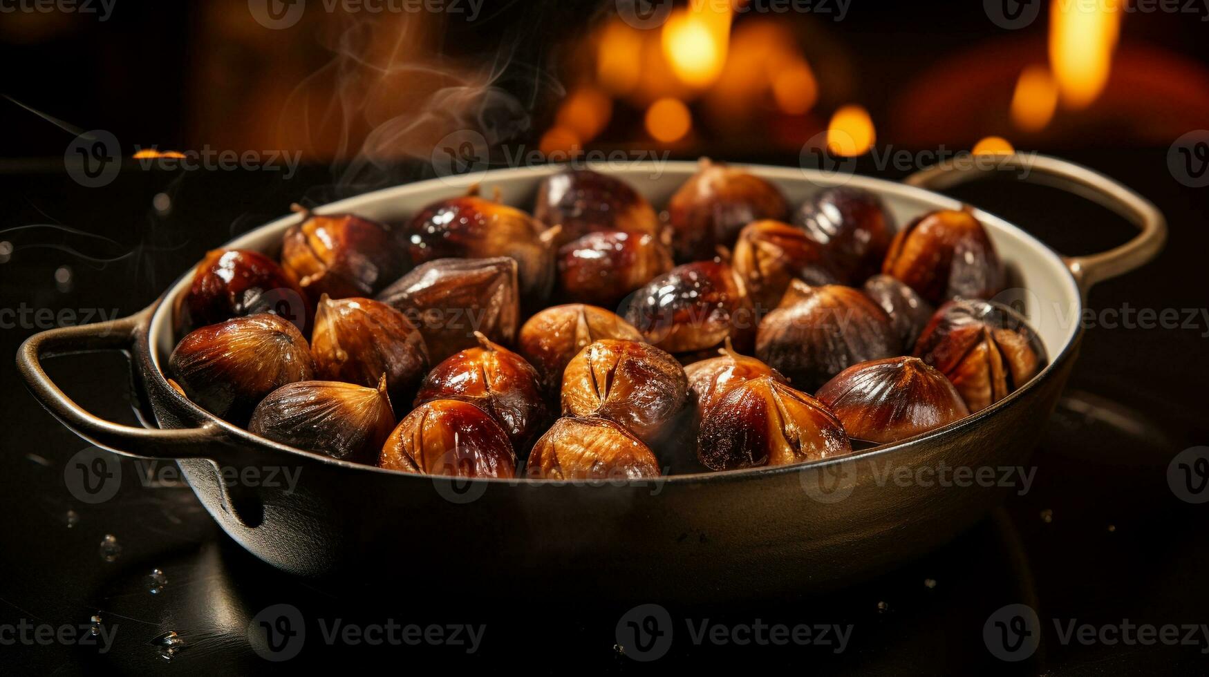 Foto von geröstet Kastanien wie ein Gericht im ein hochwertig Restaurant. generativ ai