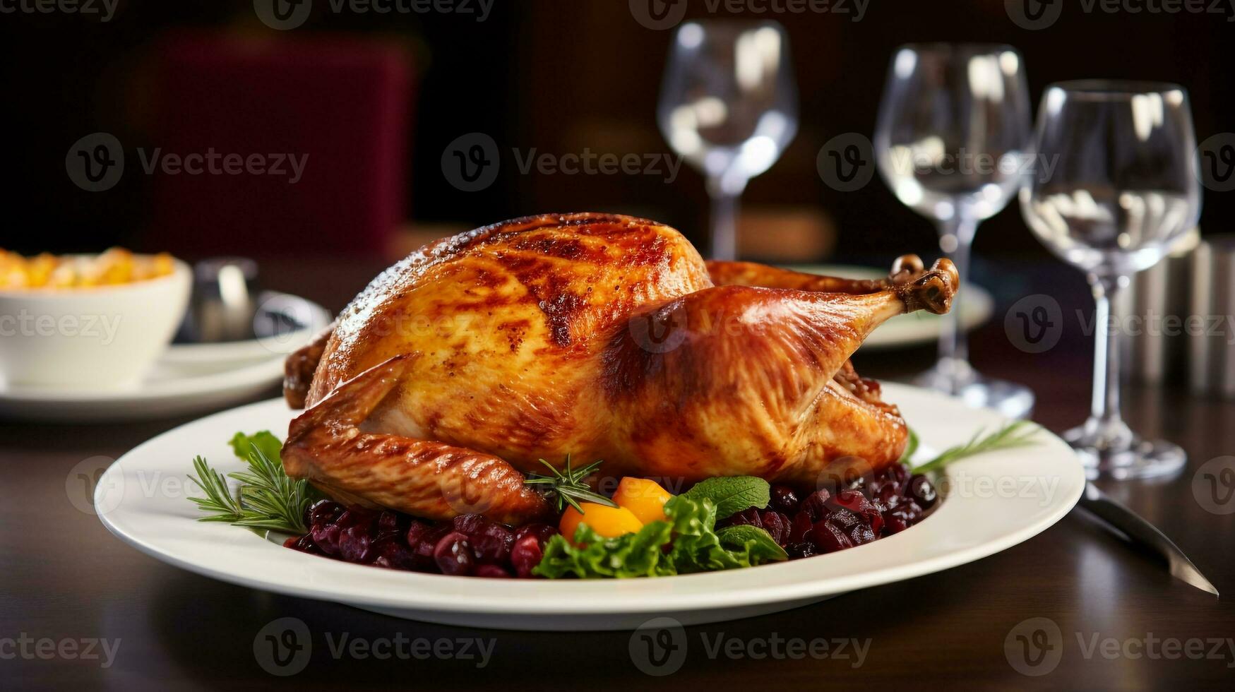 Foto von braten Truthahn mit Frühling Kräuter wie ein Gericht im ein hochwertig Restaurant. generativ ai