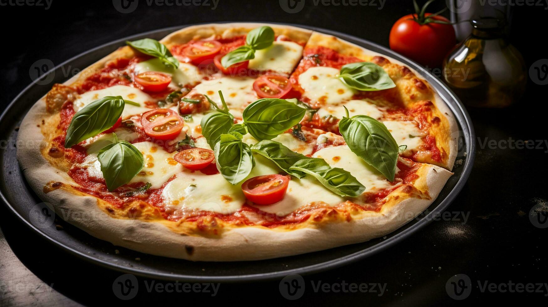 Foto von Margherita Pizza wie ein Gericht im ein hochwertig Restaurant. generativ ai