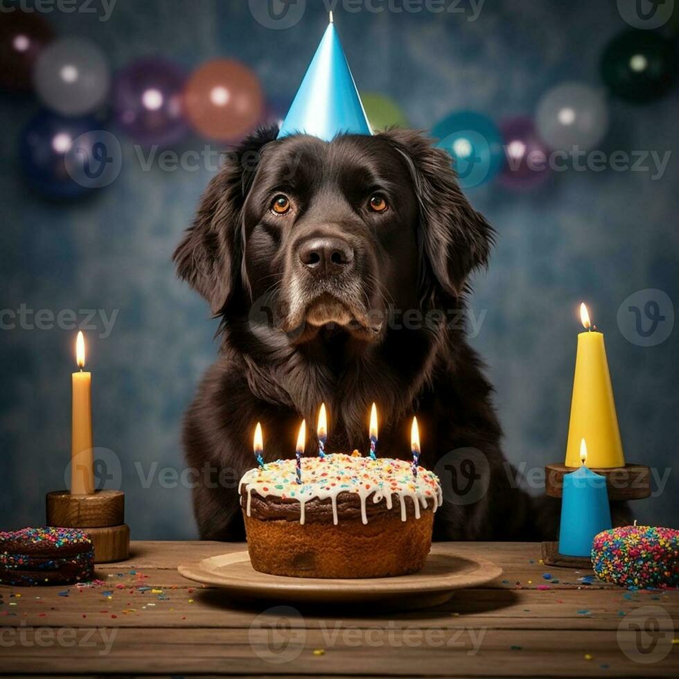Hund feiern Geburtstag mit Kuchen und Kerzen, erstellt mit generativ ai foto