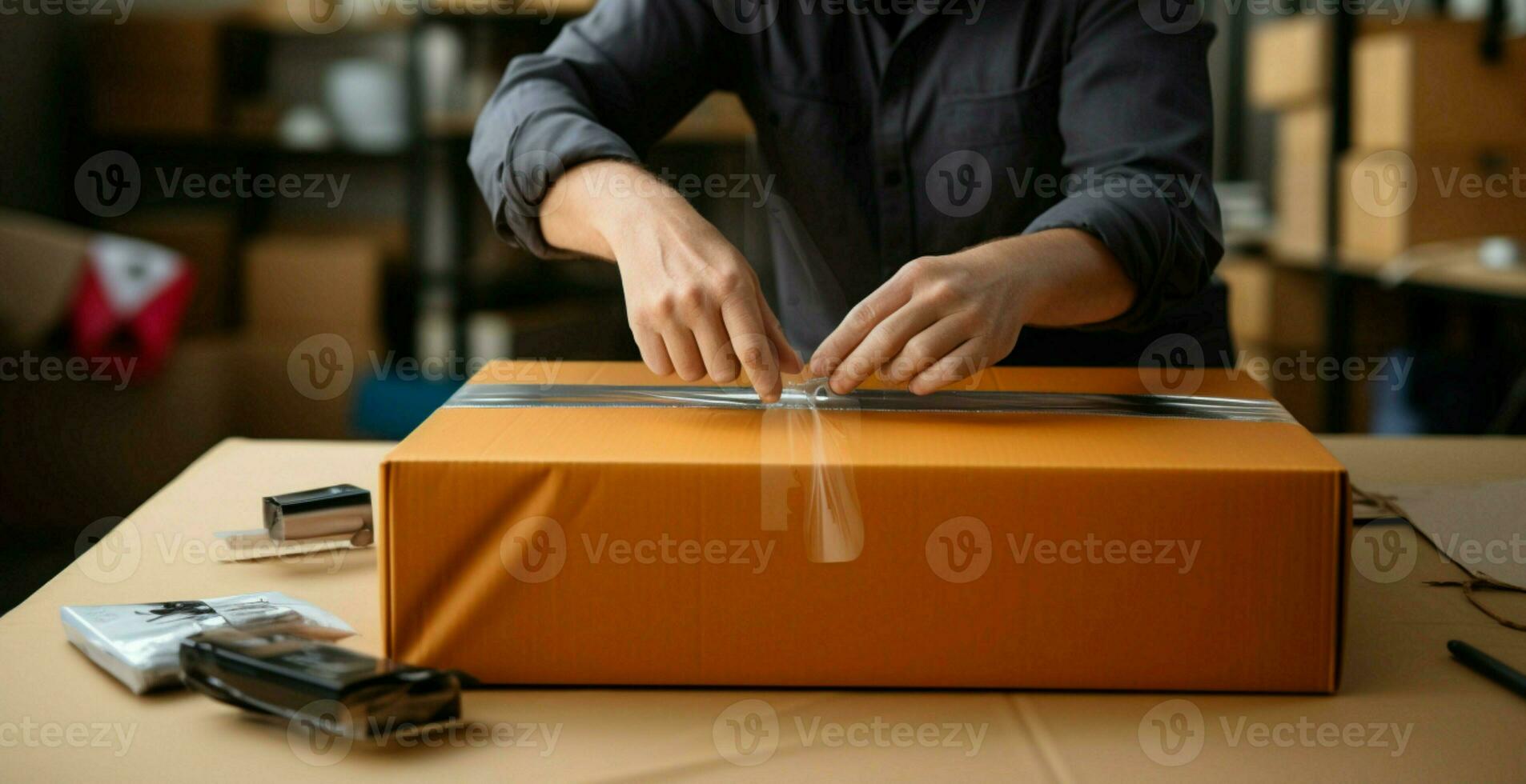 taktil Verpackung oben schließen Aussicht zeigt an Hände geschickt Füllung ein Box mit Vorsichtig Aufmerksamkeit. ai generiert foto