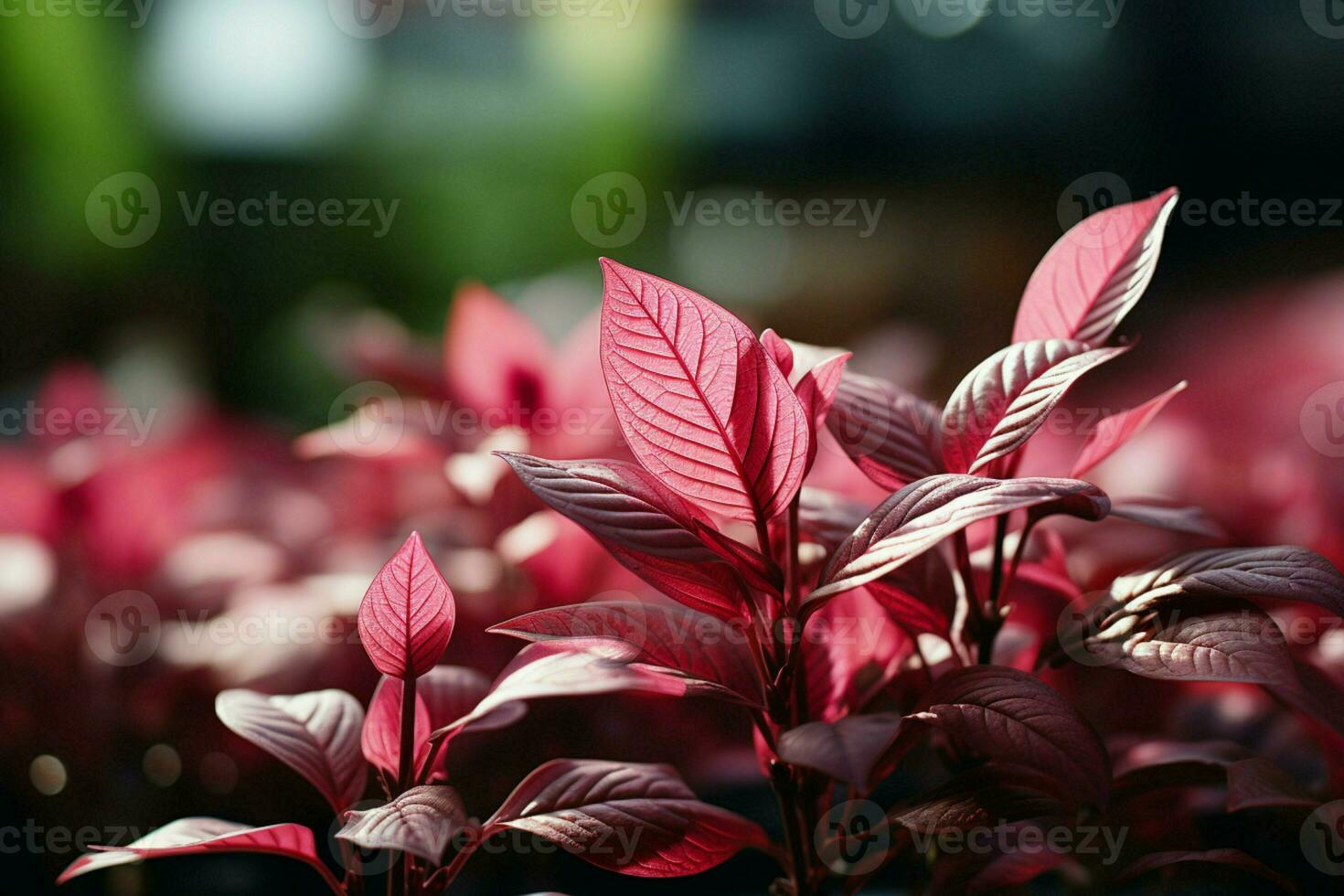 verschwommen Grün Hintergrund akzentuiert ein Rosa Blatt, hervorrufen ein sanft, naturinspiriert Konzept ai generiert foto