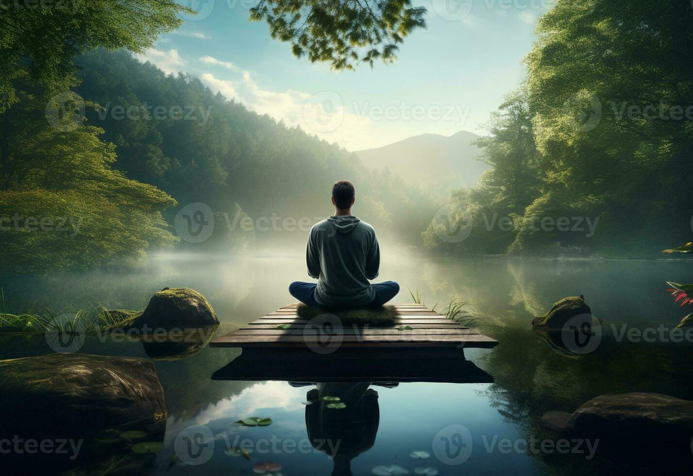 ai generativ Foto von ein Mann üben Achtsamkeit und Meditation im ein friedlich natürlich Umgebung Sony a7s realistisch Bild, Ultra hd, hoch Design sehr detailliert