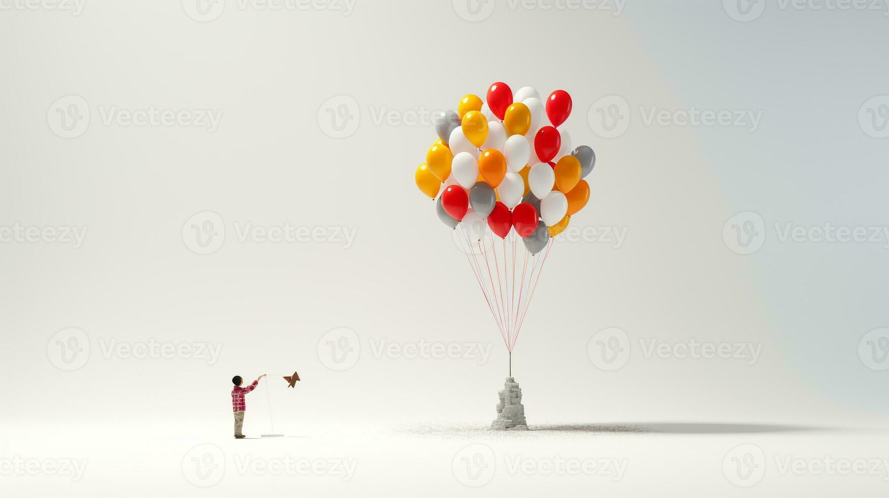Anzeigen ein 3d Miniatur angebunden Ballon. generativ ai foto