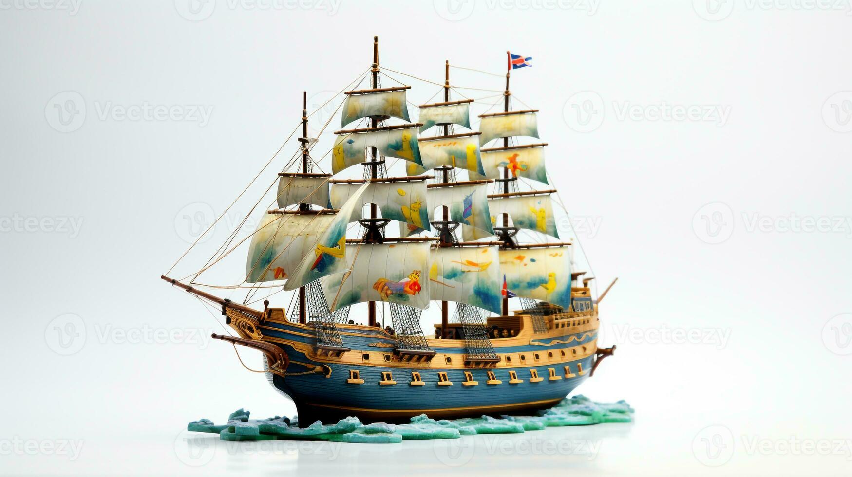 Anzeigen ein 3d Miniatur Schiff. generativ ai foto