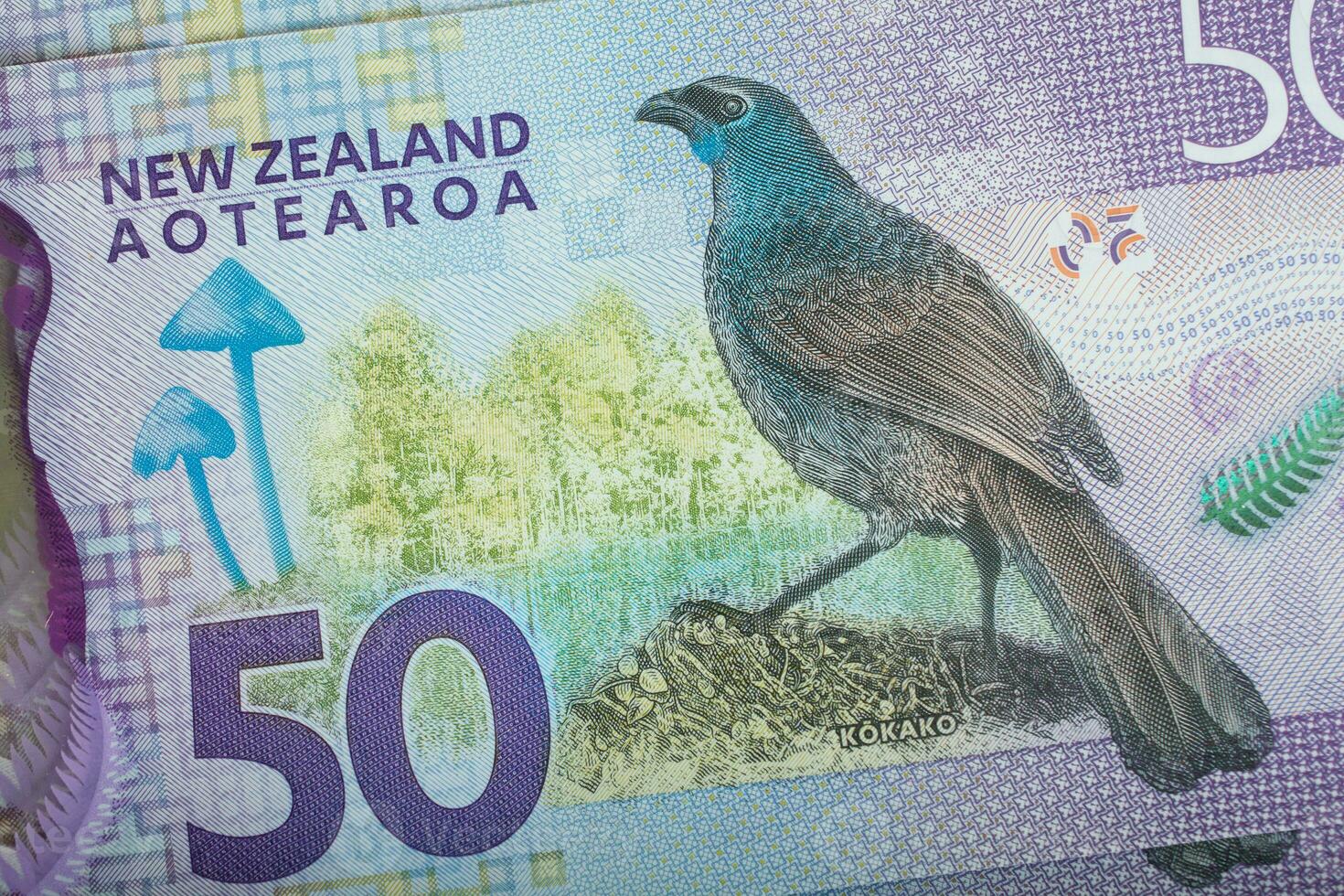 Nahansicht von Neu Neuseeland Banknote 50 Dollar. foto