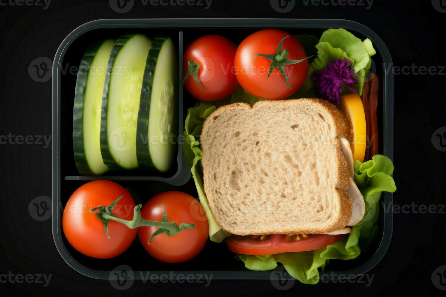 Mittagessen Box Sandwich Gemüse. generieren ai foto