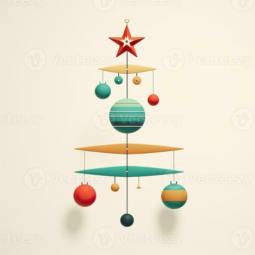 Weihnachten Baum Spielzeug minimalistisch Stil, Weihnachten eben geometrisch Stil hoch Qualität ai generiert Bild foto