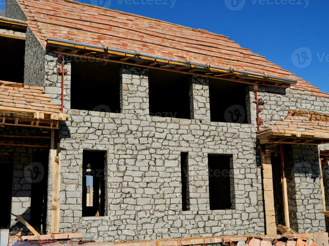 Neu Backstein Mauer mit Konstruktion foto