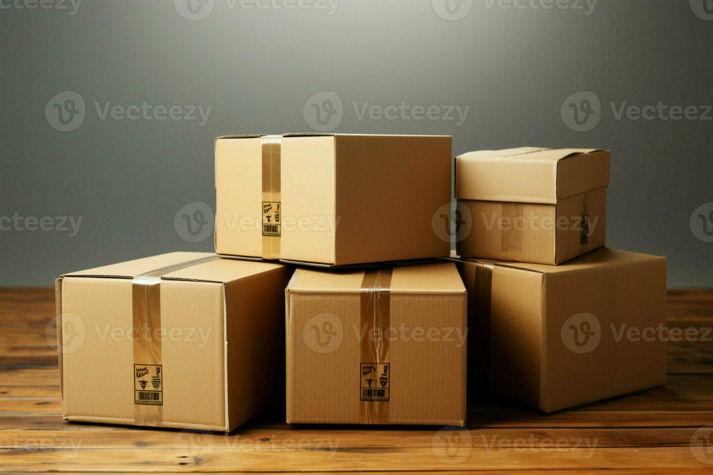 Box Trio Vitrine Kunst Karton Kisten vereinbart worden ästhetisch im ein Studios Weiß Umfeld. ai generiert foto