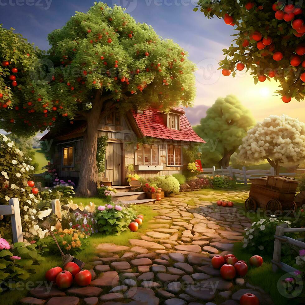 viele von rot Apfel Bäume Garten Kaschmir Fantasie schön Hintergrund foto
