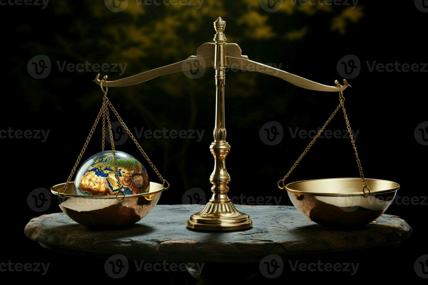 ein zwei schwenken Balance harmoniert Erde und Geld, symbolisieren finanziell Gleichgewicht ai generiert foto