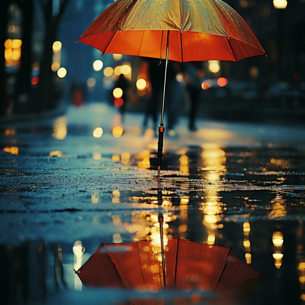 regnerisch Wetter, bunt Regenschirme, Pfützen, Reflexionen foto