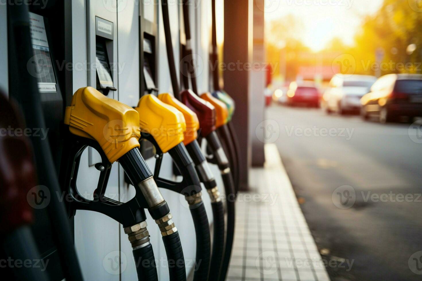 präzise tanken Treibstoff Düse dient Auto Panzer beim das Gas Bahnhof genau ai generiert foto