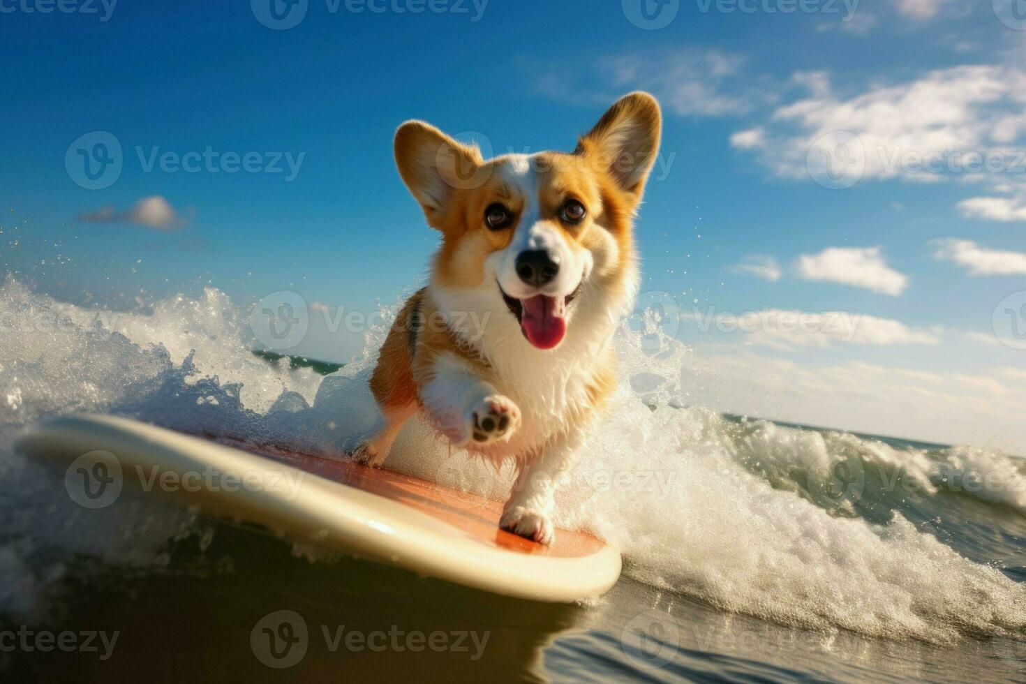 bunt Corgi Surfbrett. generieren ai foto