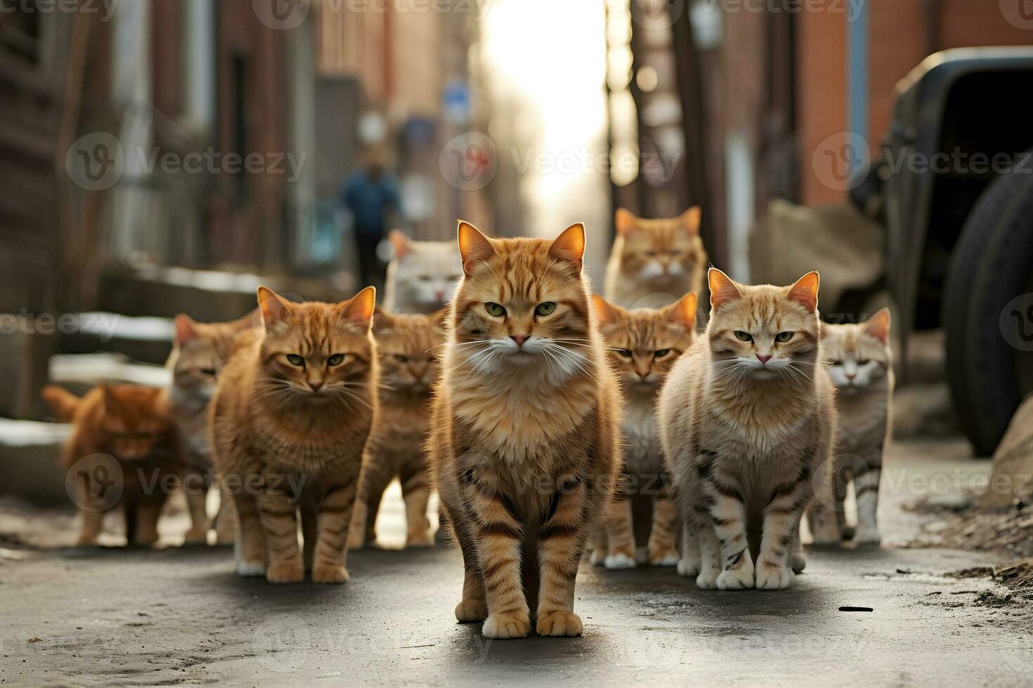Katze auf das Straße streunend Katze generiert ai foto