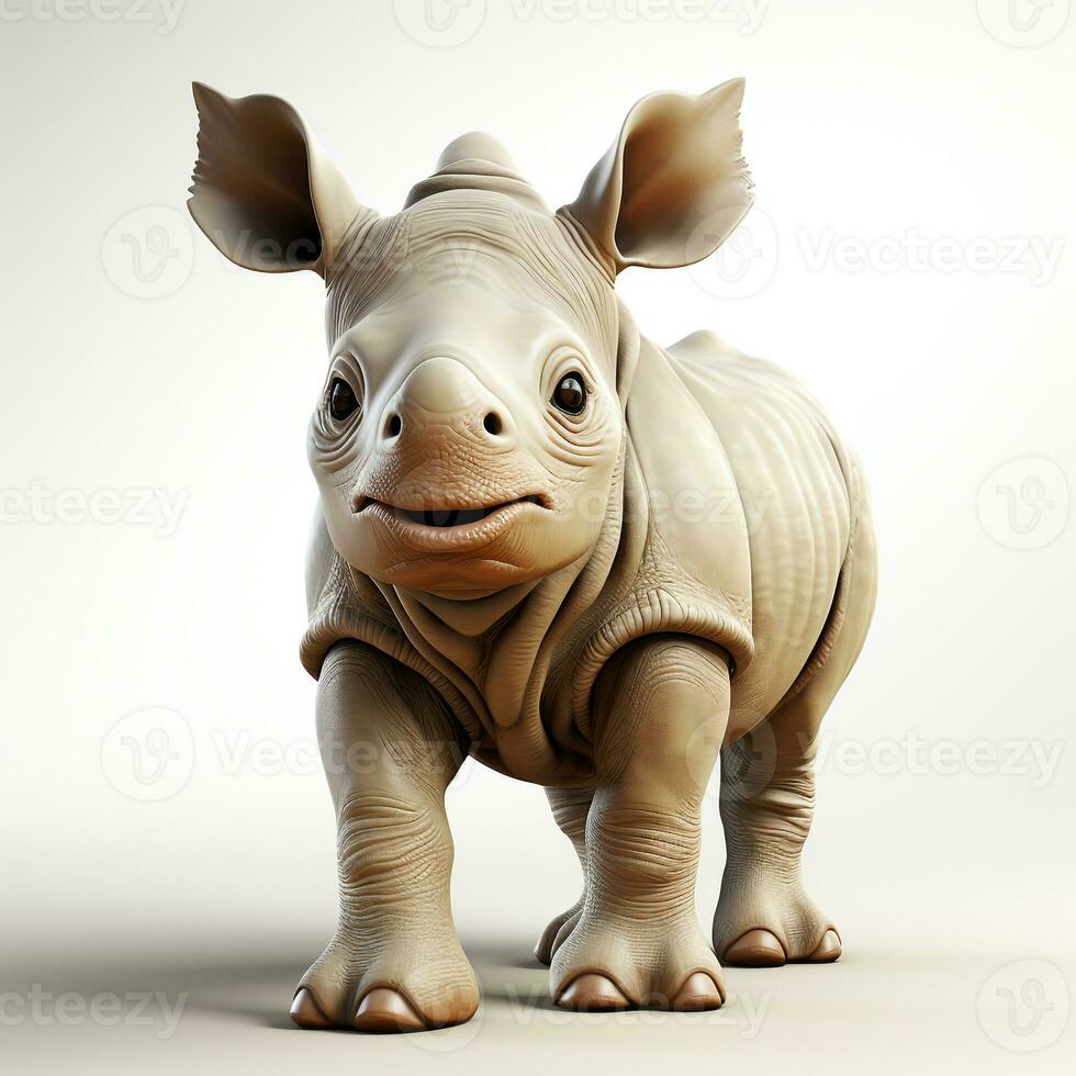 3d Karikatur süß Nashorn ai foto