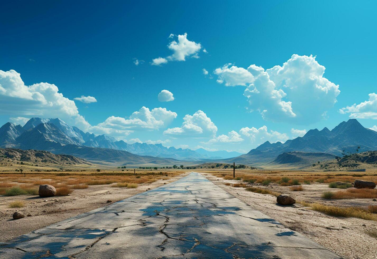 ai generativ Foto Straße klar Himmel Wüste Berge Landschaft realistisch Bild, Ultra hd, hoch Design sehr detailliert