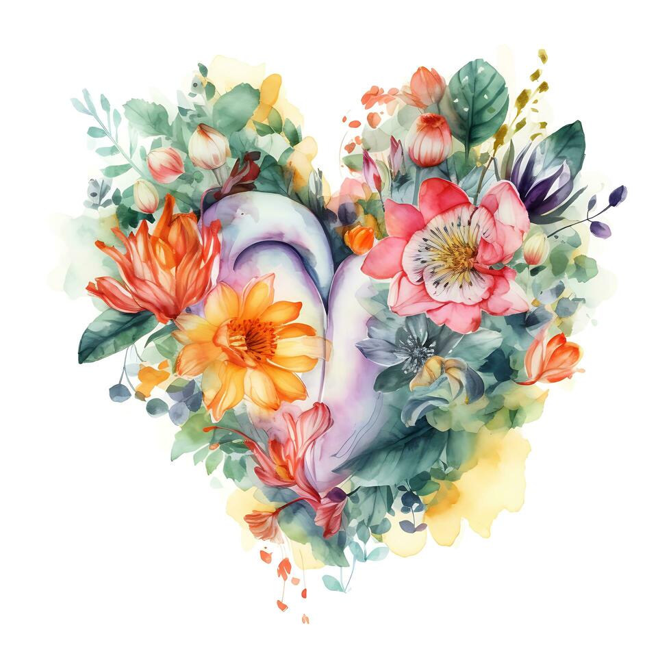 Aquarell schön Blumen Bildung Herz Liebe Blumen- Clip Art foto