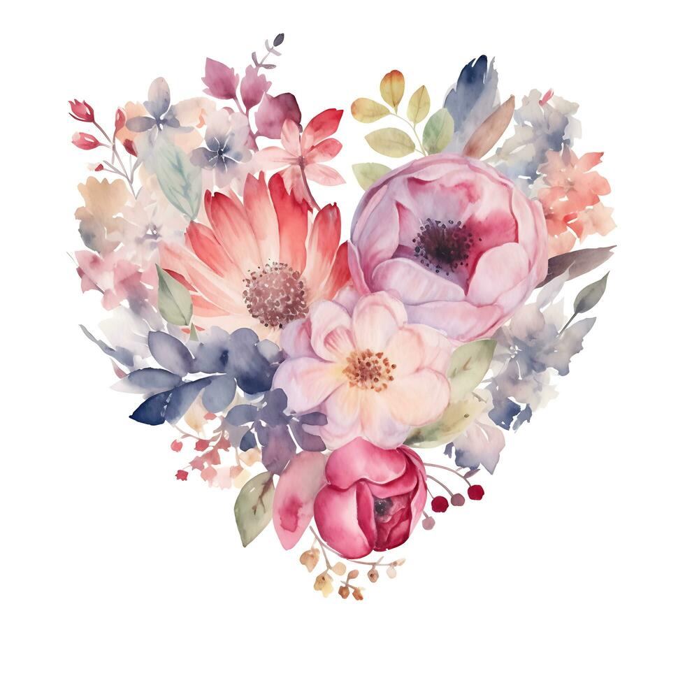 Aquarell schön Blumen Bildung Herz Liebe Blumen- Clip Art foto