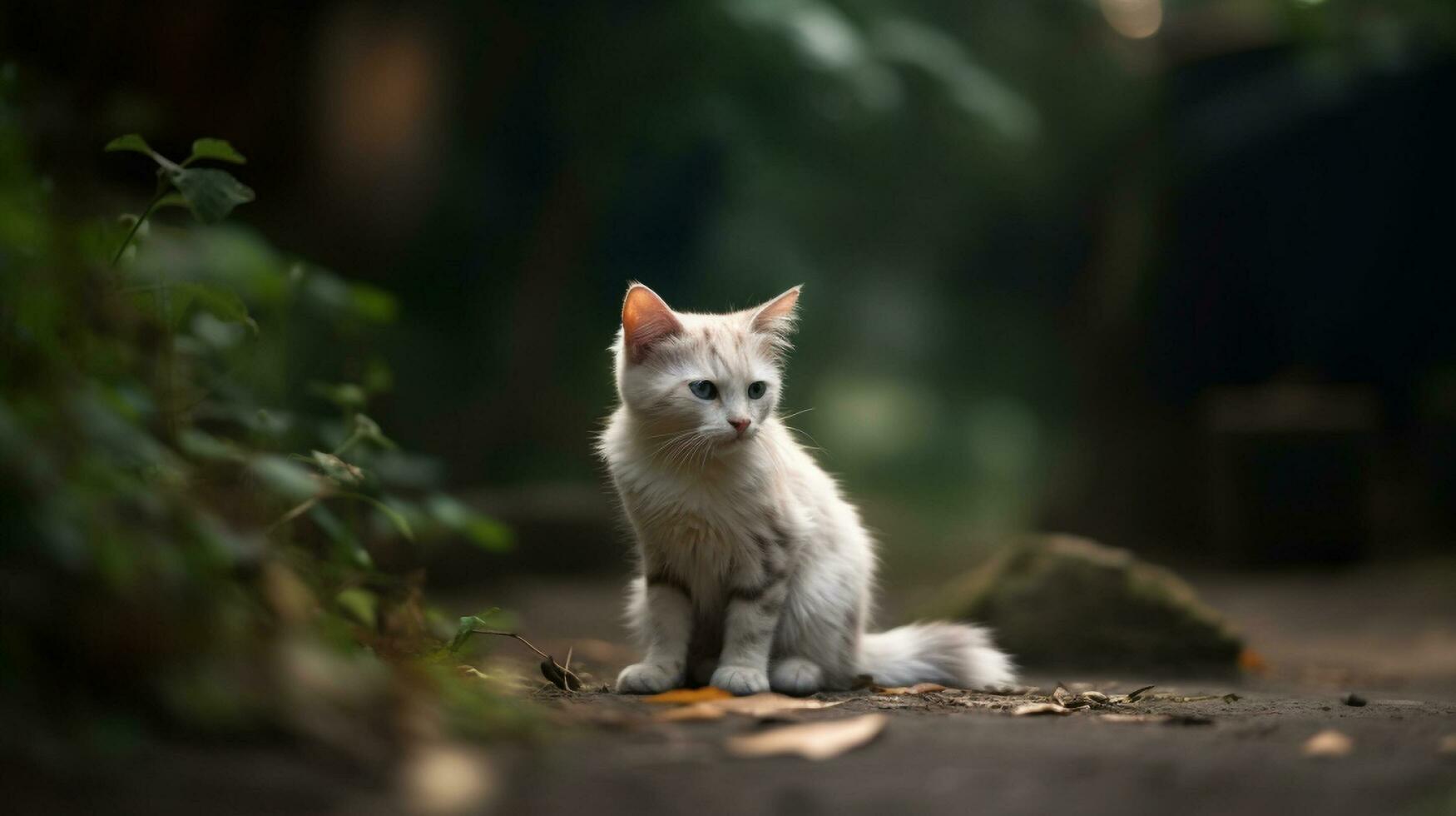 ein Katze Stehen im das Mitte von ein Wald , generativ ai foto