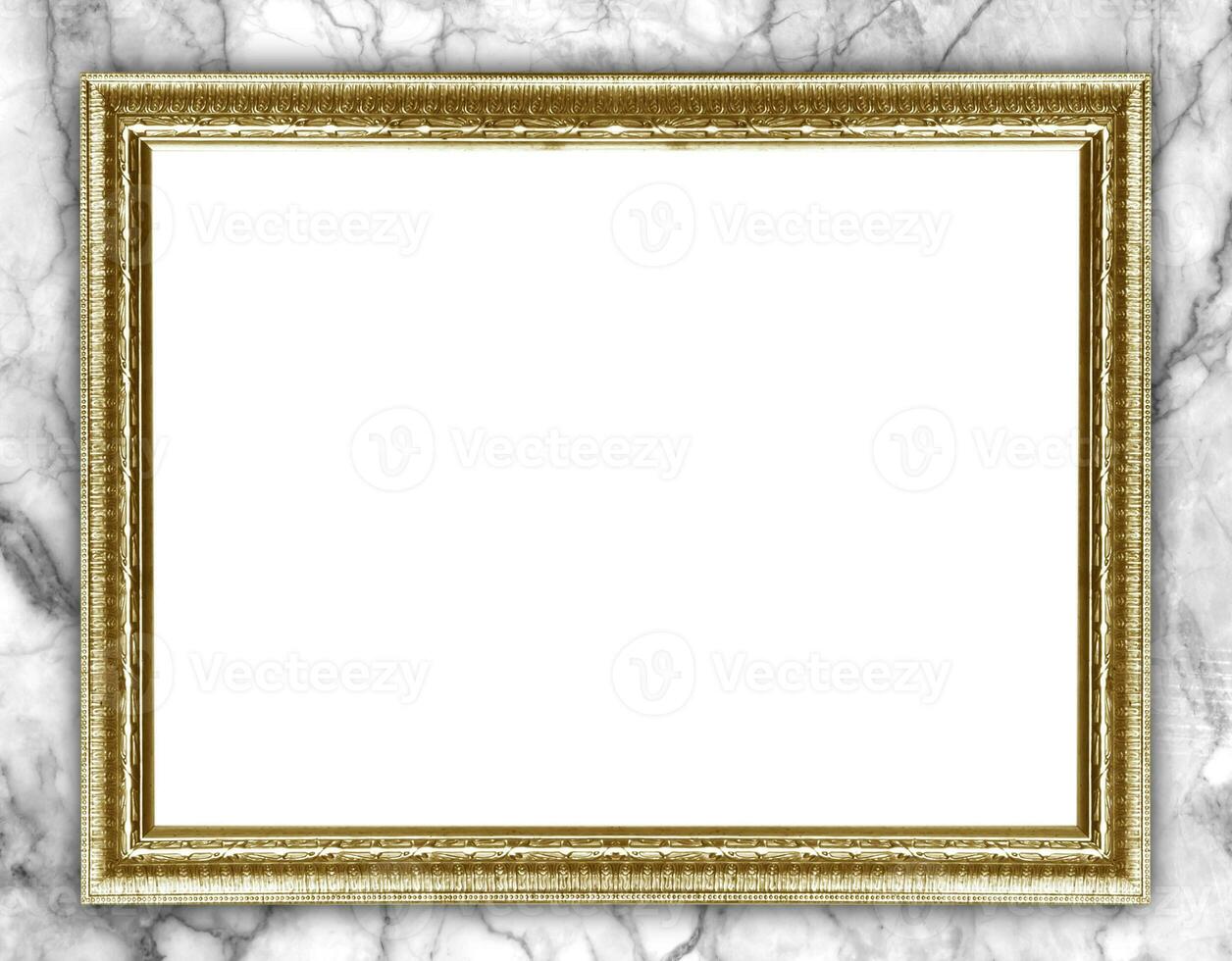 golden Bild Rahmen isoliert auf Marmor Hintergrund foto