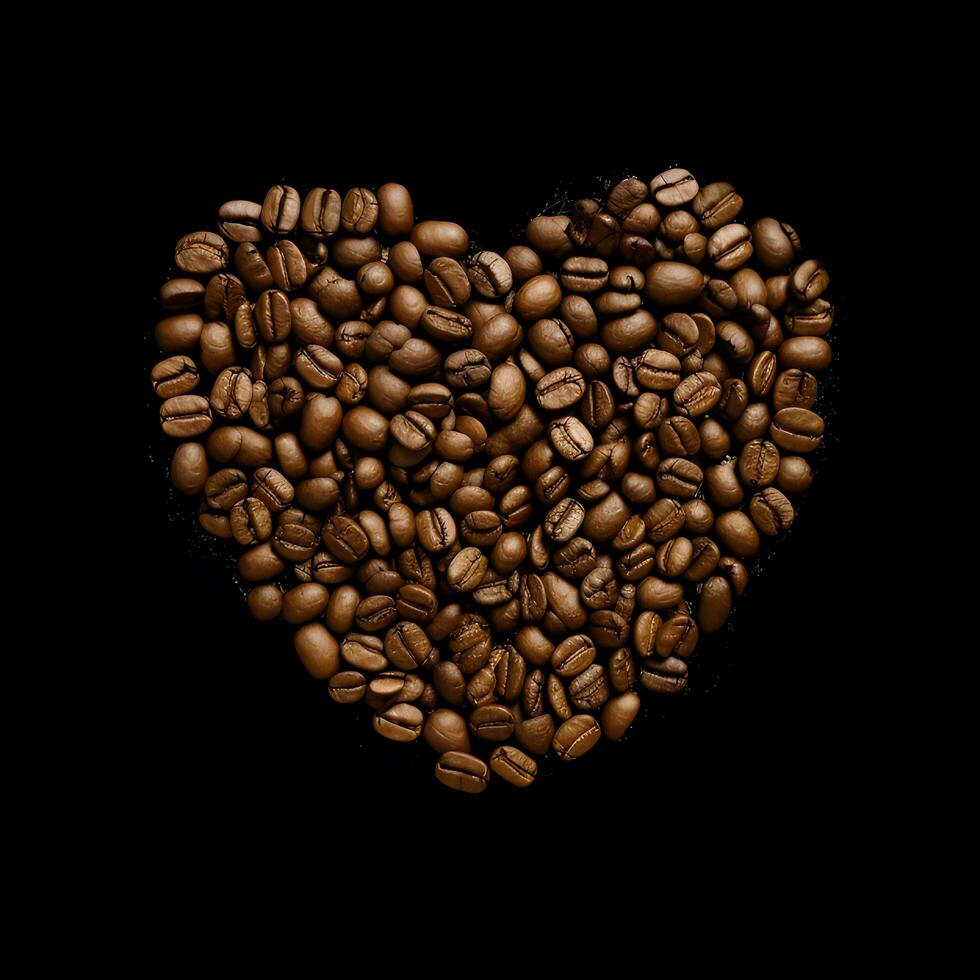 Kaffee Bohnen im Herz Form. Kaffee Tag Konzept. generativ ai foto