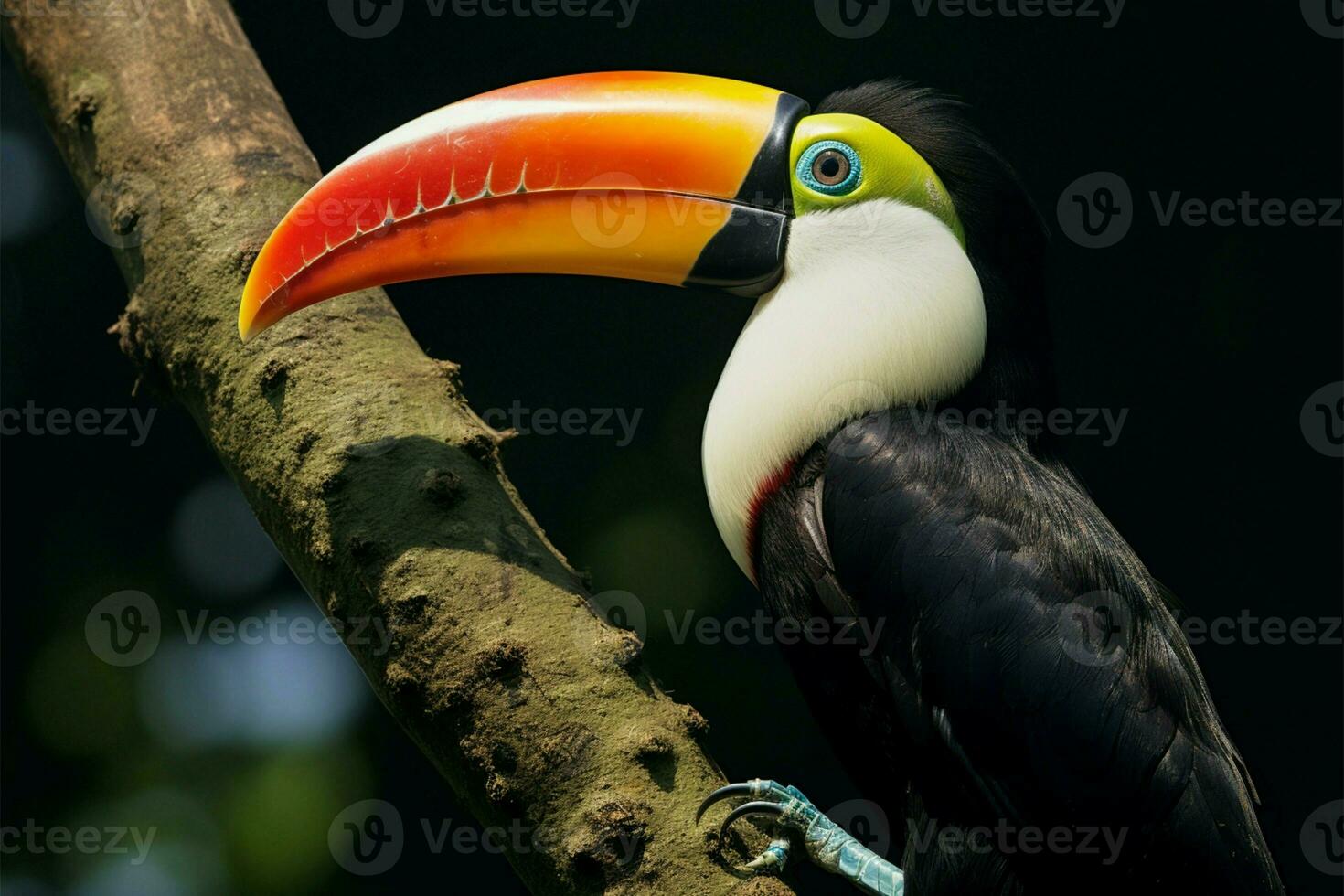 Seite Profil von ein auffällig Tukan, Hervorheben es ist einzigartig Eigenschaften ai generiert foto