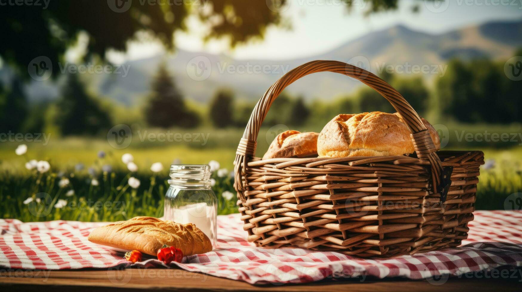 Frühstück im Korb Natur Hintergrund foto
