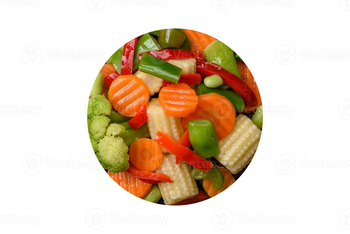 köstlich saftig Brokkoli Gemüse, Möhren, Spargel Bohnen und Glocke Pfeffer foto