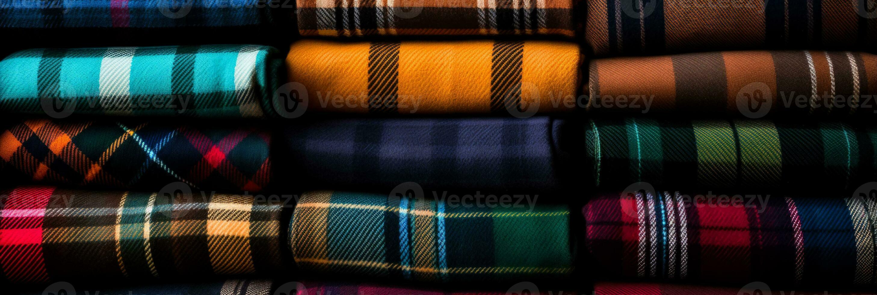 Sortiment von Tartan Plaid Muster im abwechslungsreich Farbe Paletten angezeigt oben schließen foto