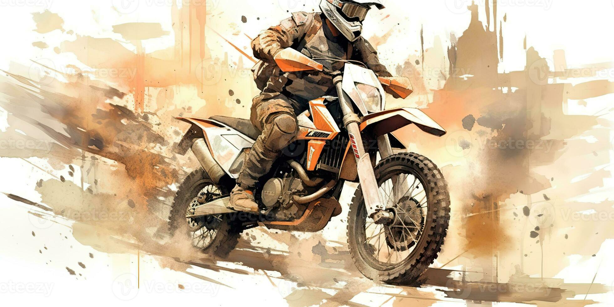 ai generiert. ai generativ. Enduro moto Kreuz Offroad Motorrad Motorrad schmutzig Straße draussen Aquarell Farbe zeichnen Kunst. Grafik Kunst foto