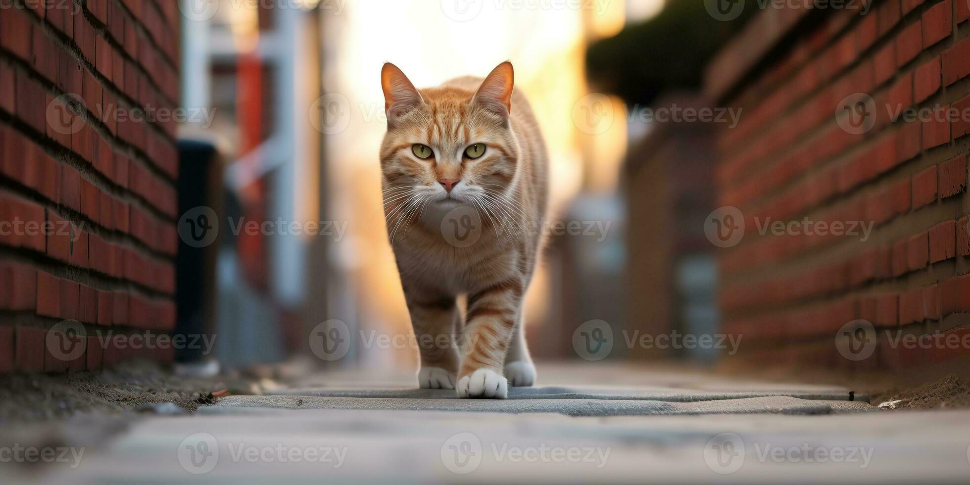 ai generiert. ai generativ. einer einsam Katze Haustier Gehen Straße Stadt städtisch Hintergrund. Grafik Kunst foto