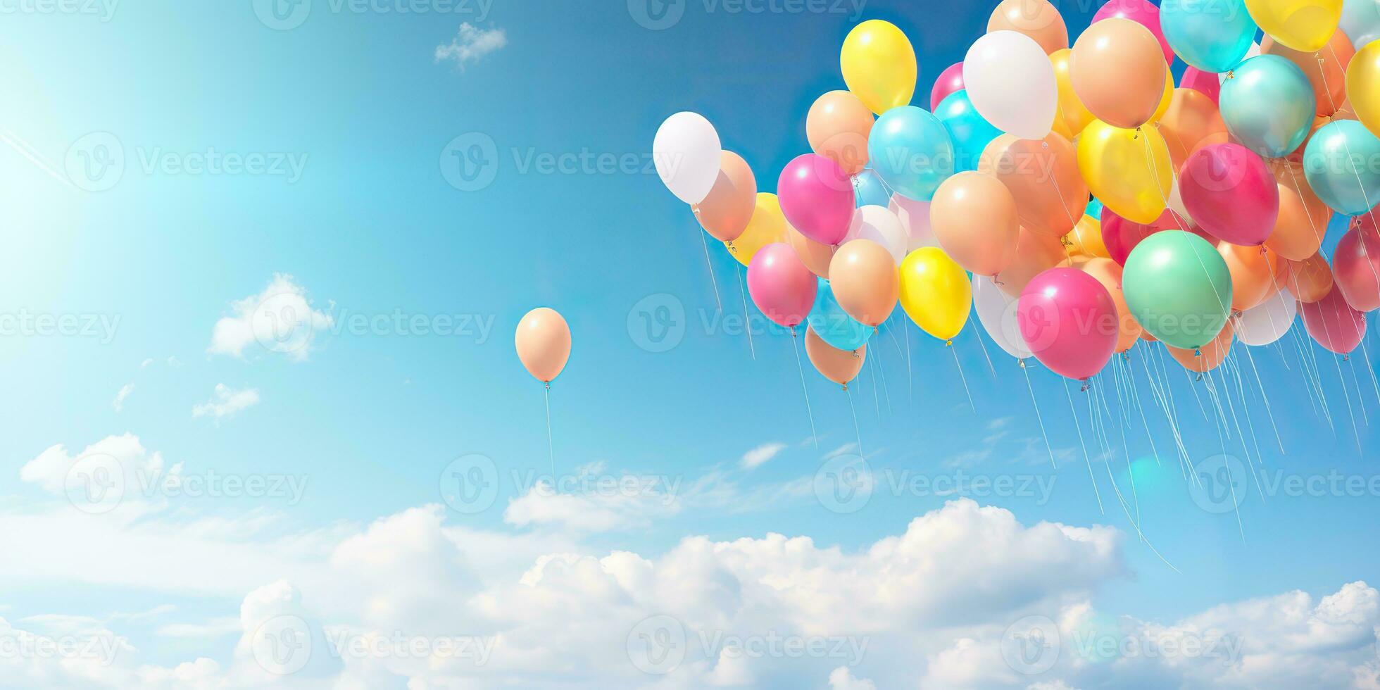 ai generiert. ai generativ. viele Helium Luftballons Bälle im das Blau Himmel fliegend Hintergrund. Grafik Kunst foto