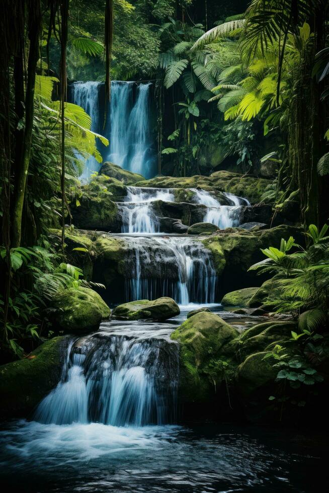 üppig tropisch Urwald mit Kaskadierung Wasserfall foto