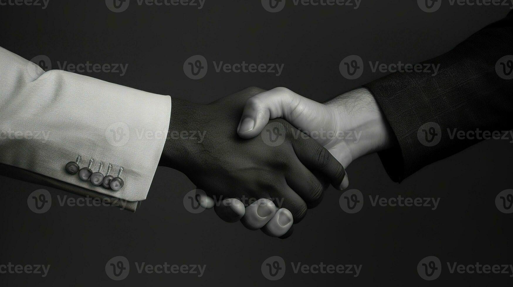 Handschlag Nahansicht. schwarz und Weiß Illustration von das Handschlag von zwei Geschäftsleute. foto