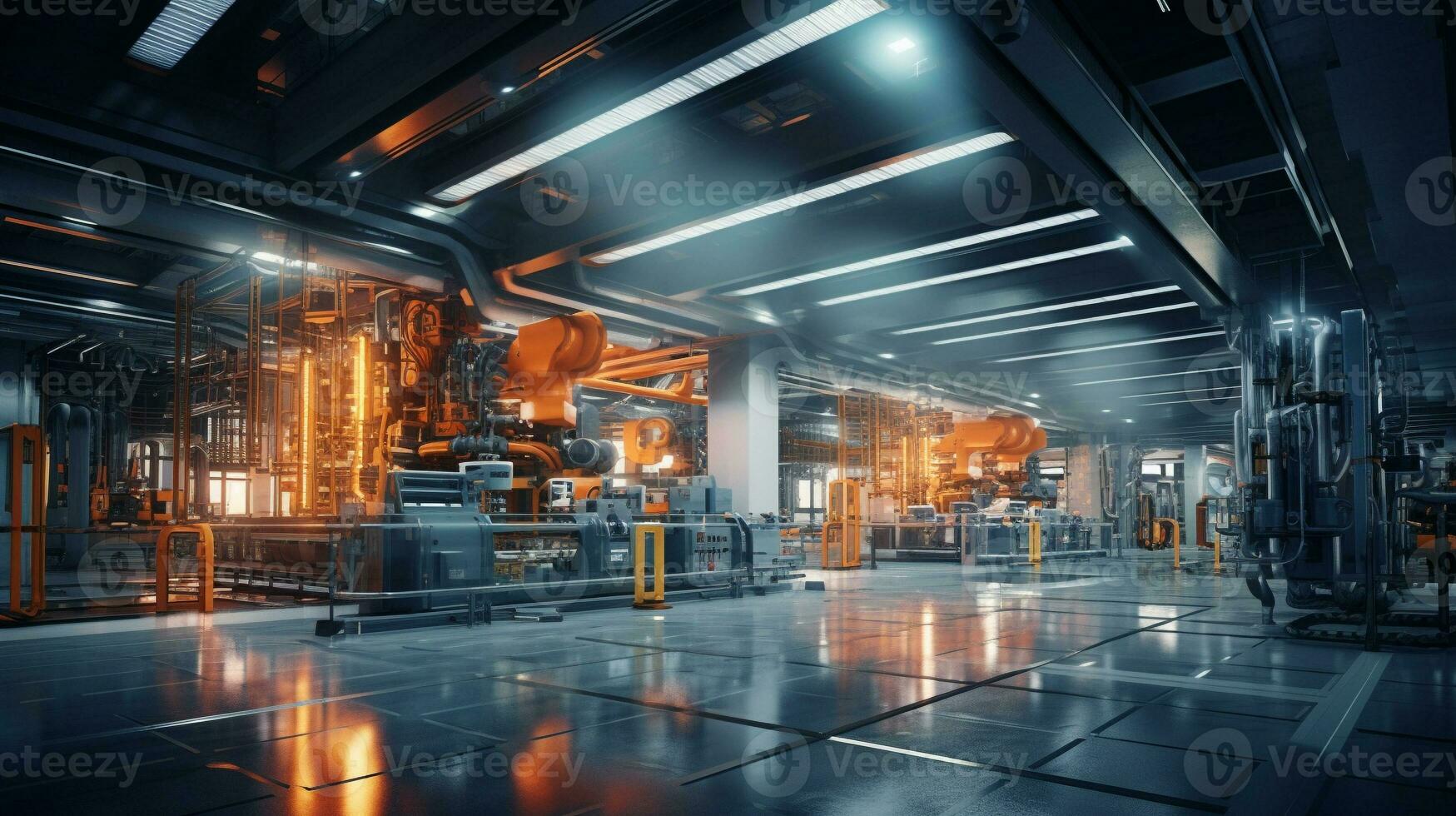 Innerhalb Hallo Technik Fabrik haben modern Ausrüstung und Automatisierung Maschinen zum Industrie4.0. generativ ai foto