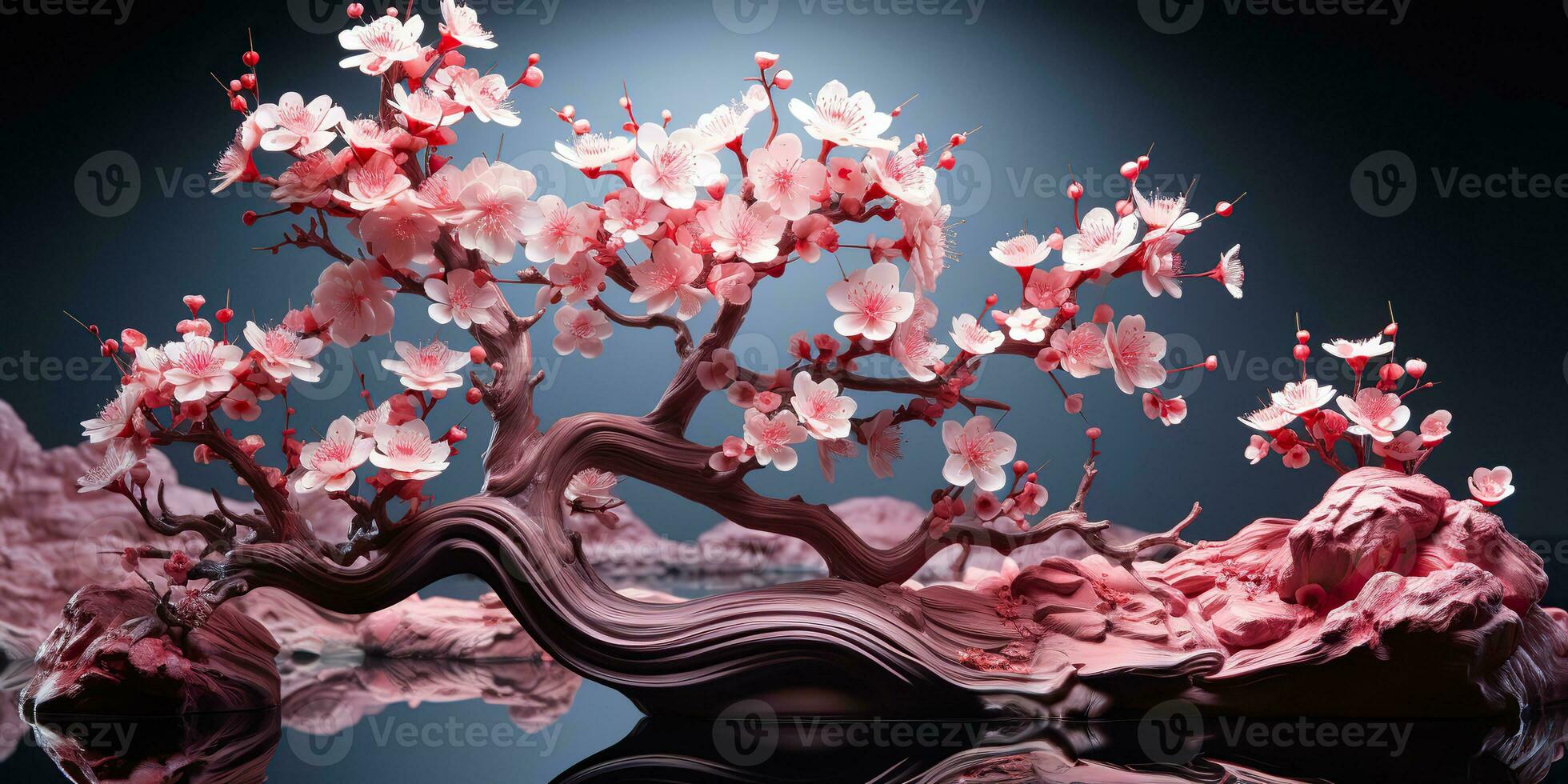 ai generiert. ai generativ. asiatisch japanisch Blume Pflanze Sakura Kirsche blühen wenig Baum Dekoration. Grafik Kunst foto