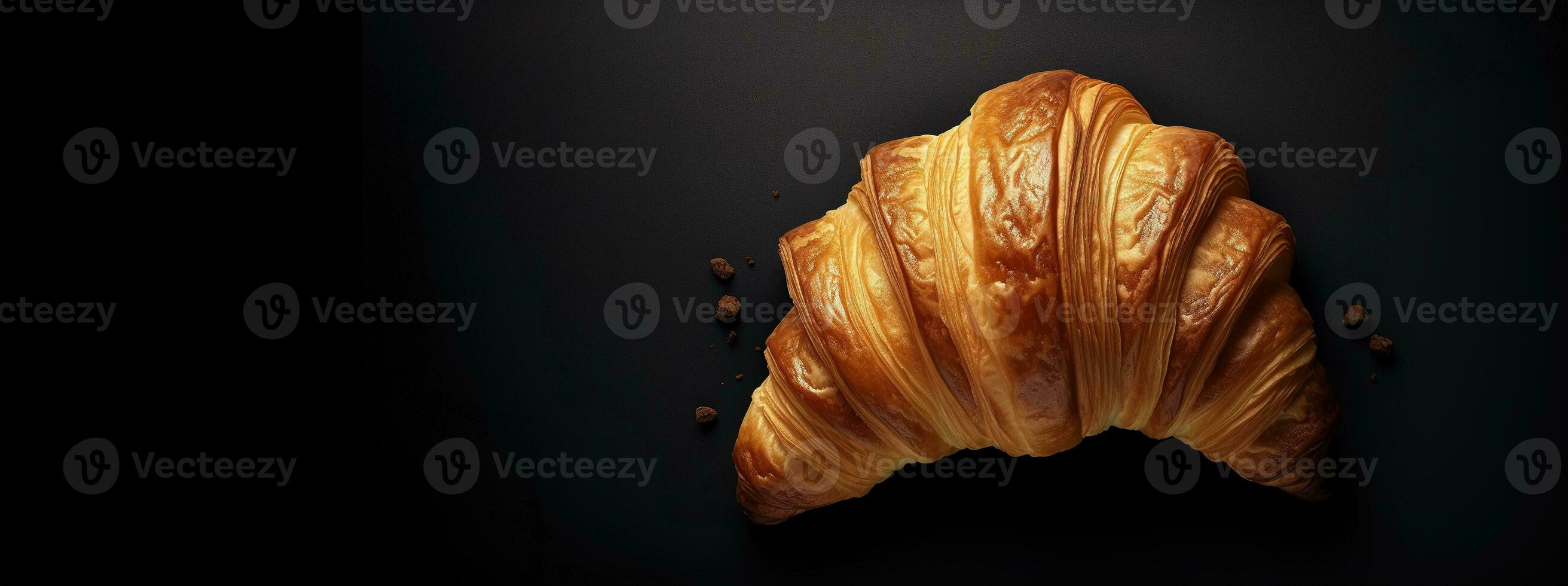 generativ ai, frisch Croissant auf dunkel Hintergrund mit Kopieren Raum, Französisch Bäckerei foto