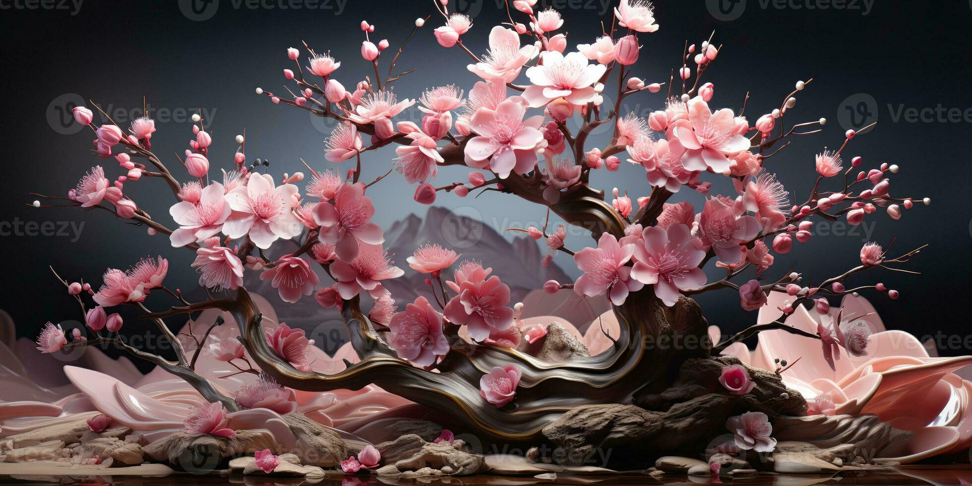 ai generiert. ai generativ. asiatisch japanisch Blume Pflanze Sakura Kirsche blühen wenig Baum Dekoration. Grafik Kunst foto