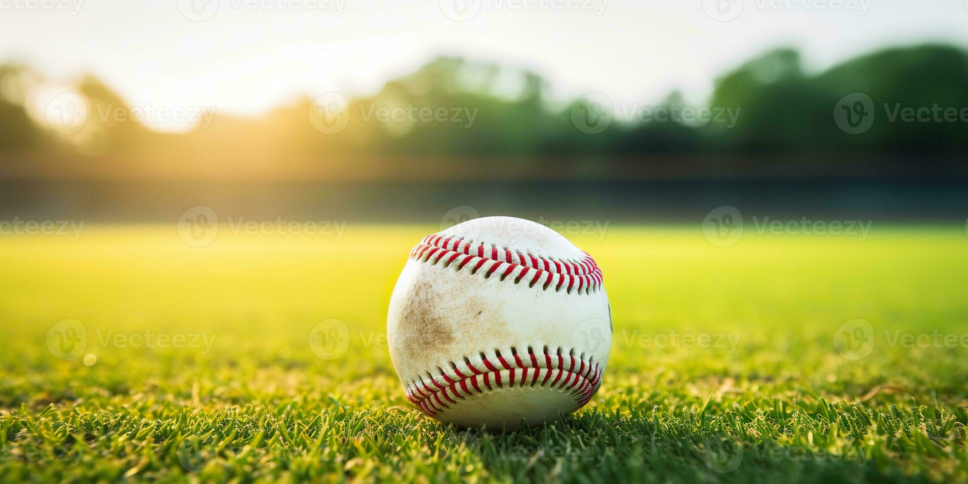 ai generiert. ai generativ. Jahrgang retro amerikanisch traditionell Spiel Sport Aktivität Baseball Ball auf Feld Gras Base Hintergrund. Grafik Kunst foto