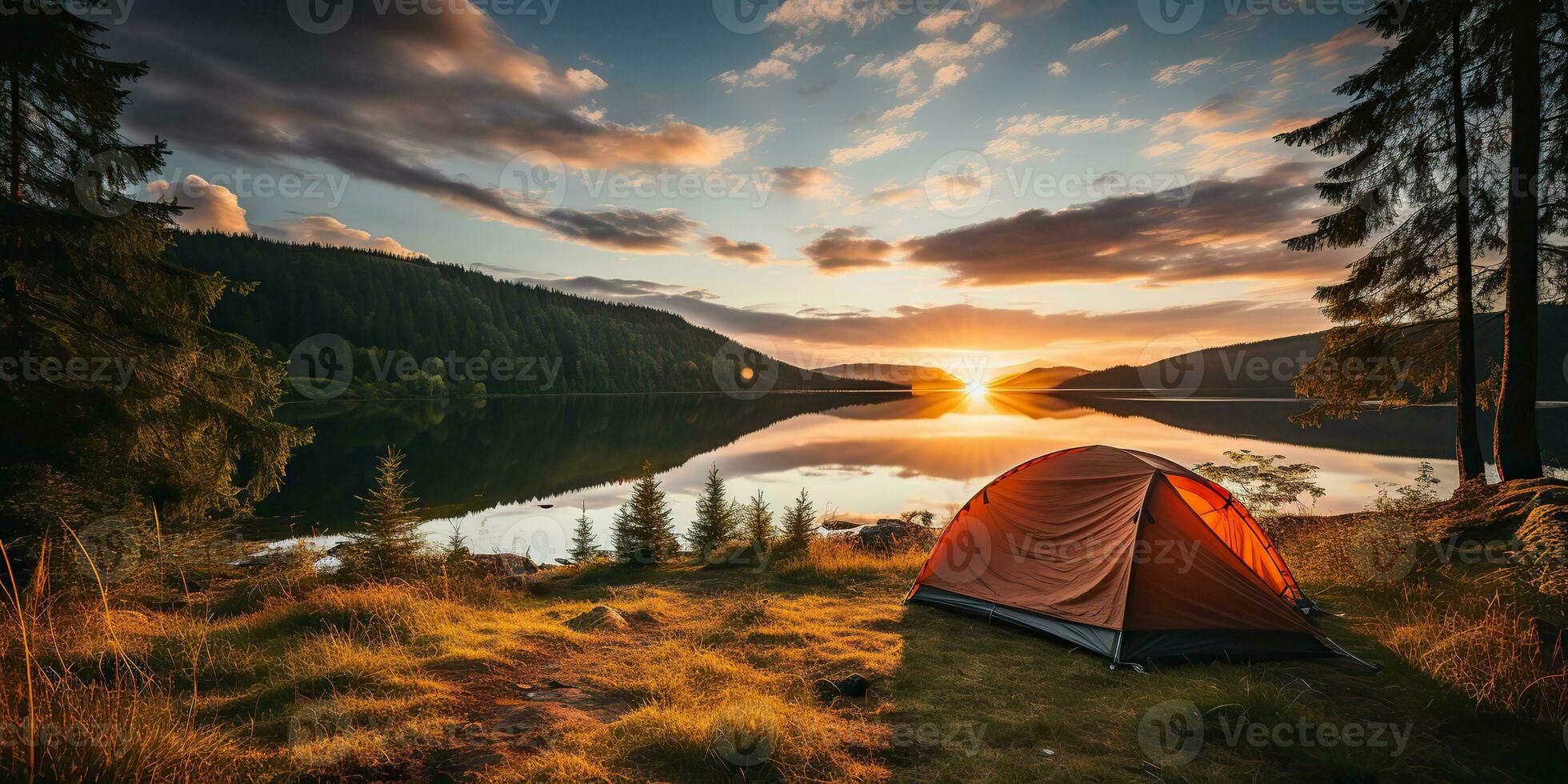 ai generiert. ai generativ. Camping Entspannung Zeit Zelt beim See schön Landschaft Hintergrund. Abenteuer Ferien Rafting Zeit. Grafik Kunst foto