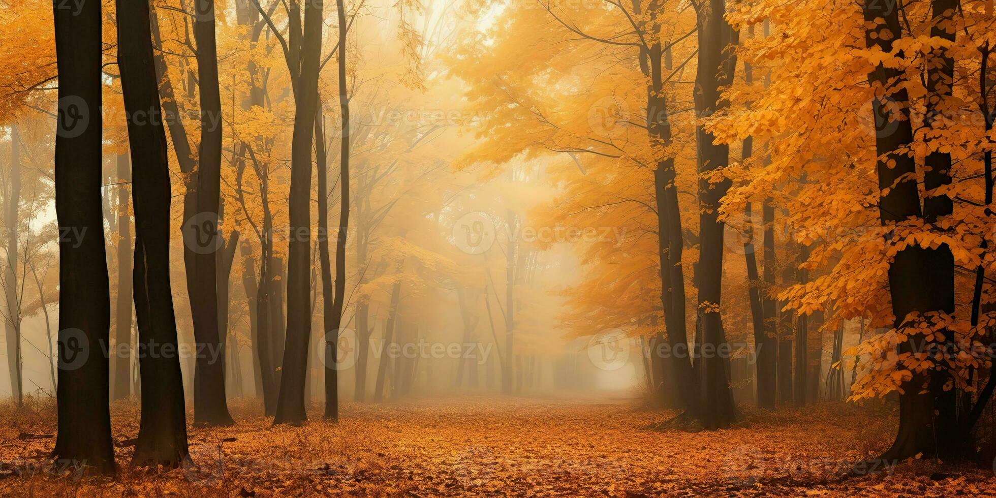 ai generiert. ai generativ. Herbst Wald draussen Natur Orange Gelb Park fallen Landschaft Hintergrund. Grafik Kunst foto