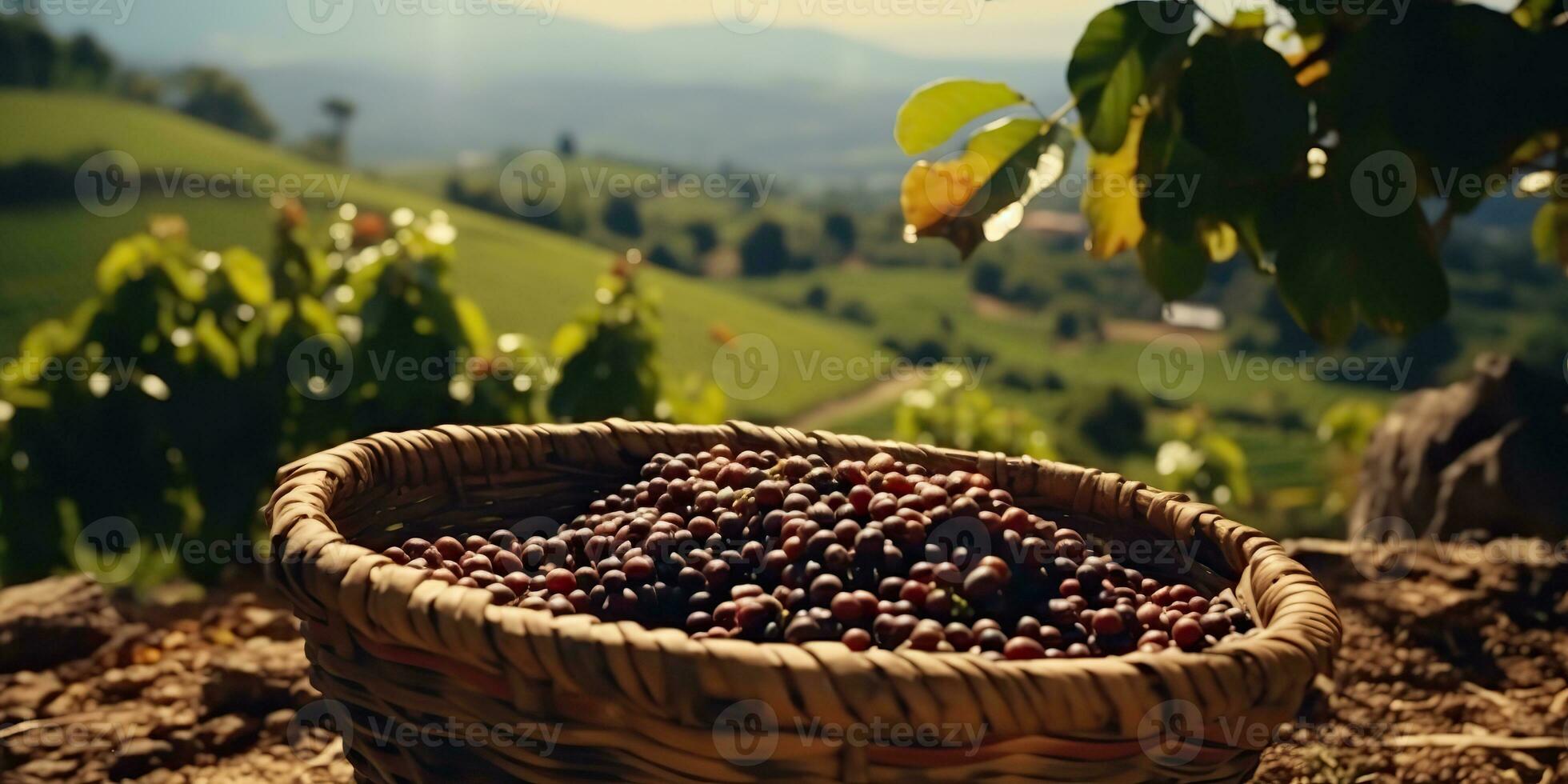 ai generiert. ai generativ. Kaffee Bohnen Plantage Natur draussen Landschaft. Grafik Kunst foto