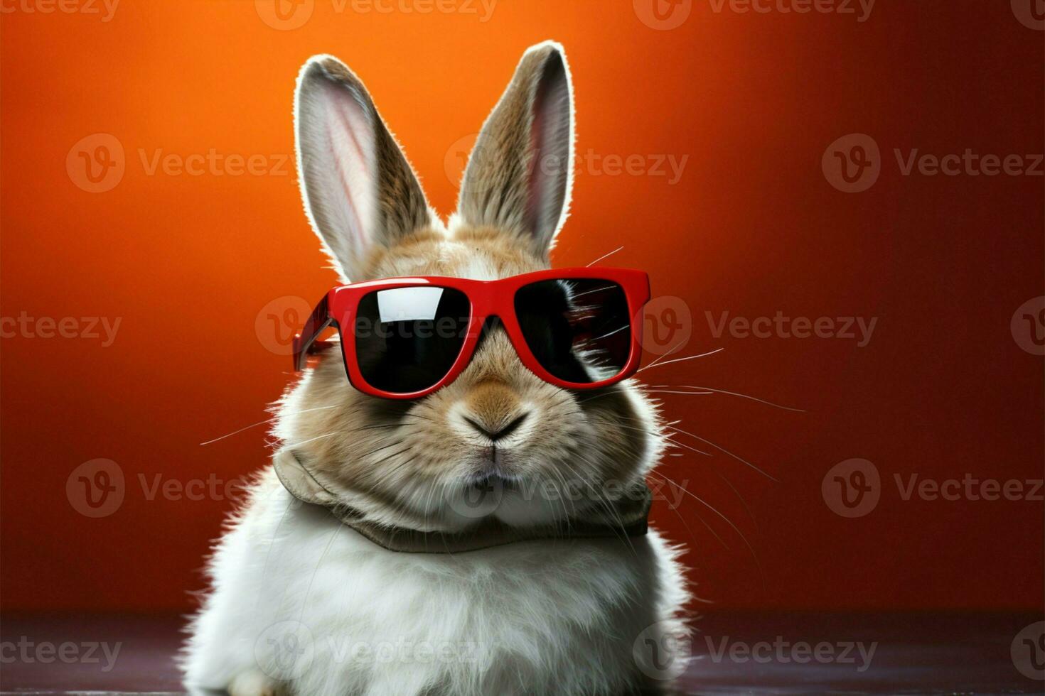 ein Hase mit Flair, geschmückt im stilvoll Gläser, inmitten Einfachheit ai generiert foto