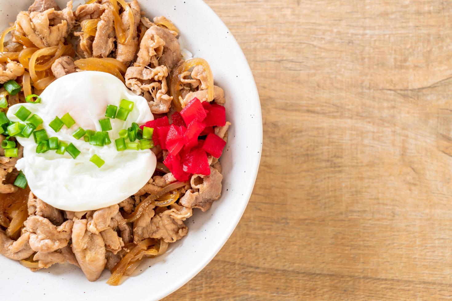 Schweinefleisch-Reis-Bowl mit Ei oder Donburi - japanische Küche food foto