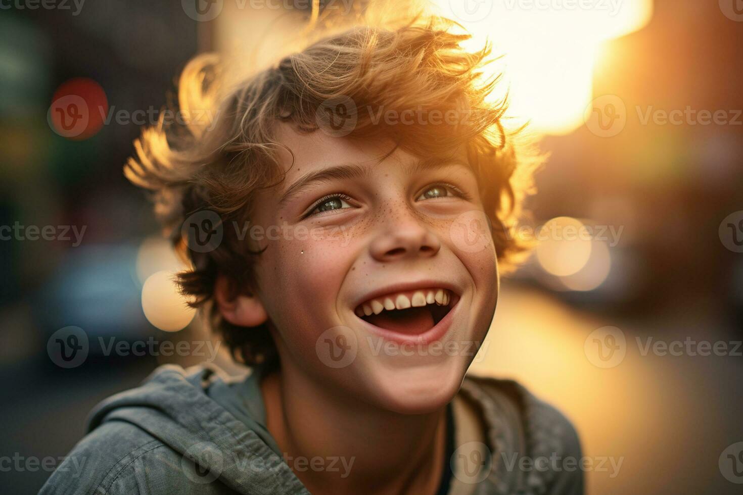 Erfassen das Glanz von ein glücklich jung Junge. generativ durch ai foto