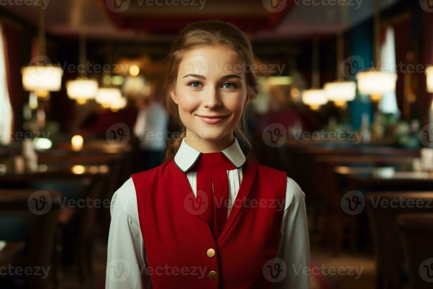 das Hostess Stehen im das Restaurant. generativ durch ai foto