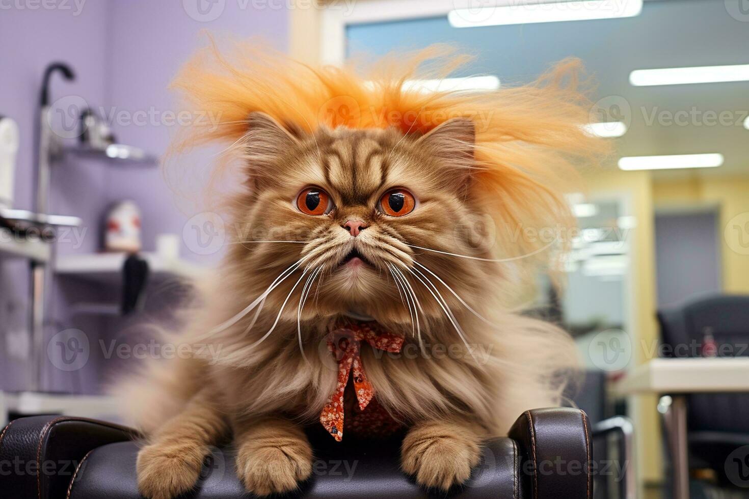 ein komisch Katze Tag beim das Schönheit Salon. generativ durch ai foto